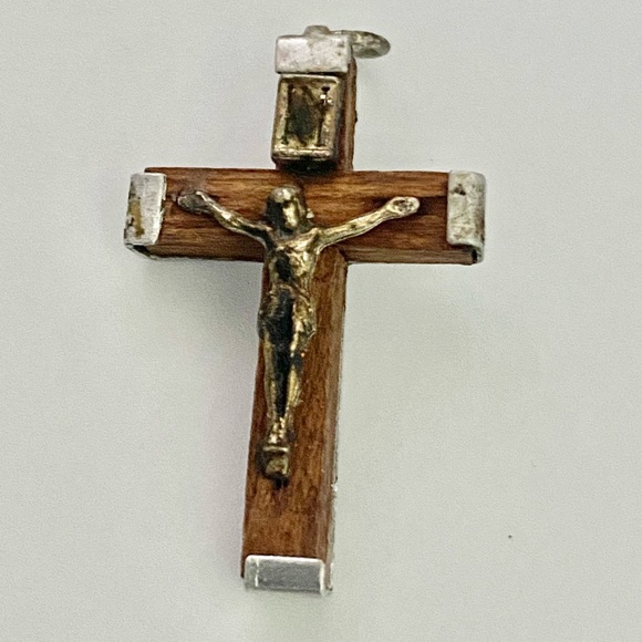 Italian Silver & Wood Crucifix Cross Pendant - Picture 3 of 7